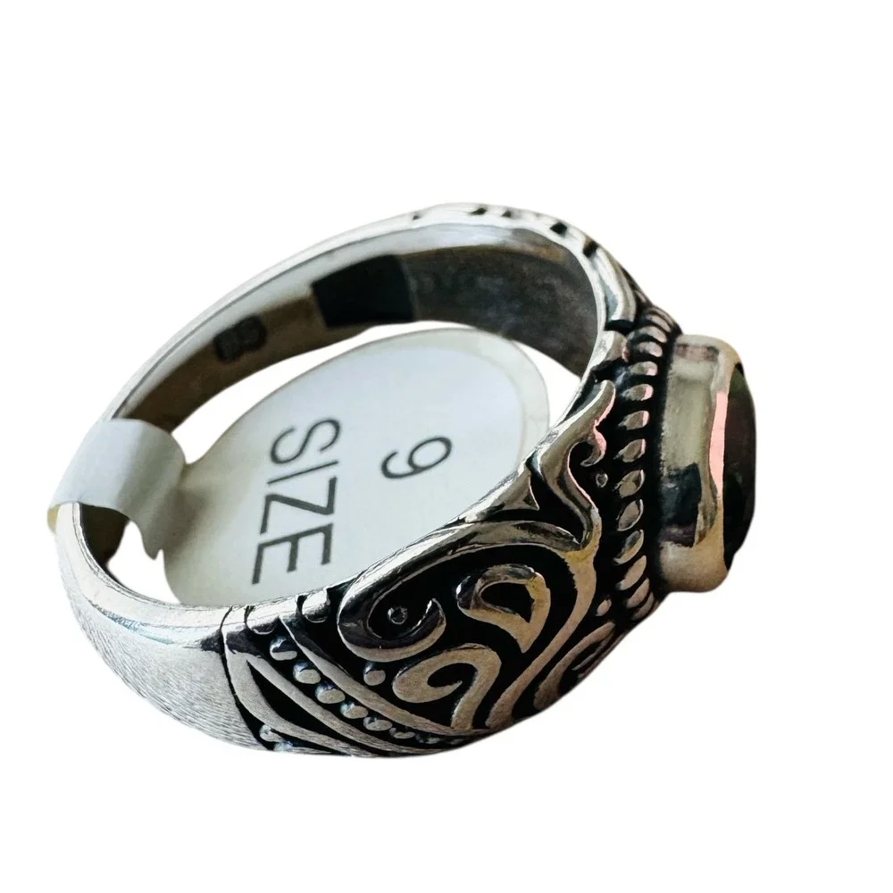 Sterling Silver Signet Ring w/ Green Stone‎ Ottoman Style Men's Size 9 NWT